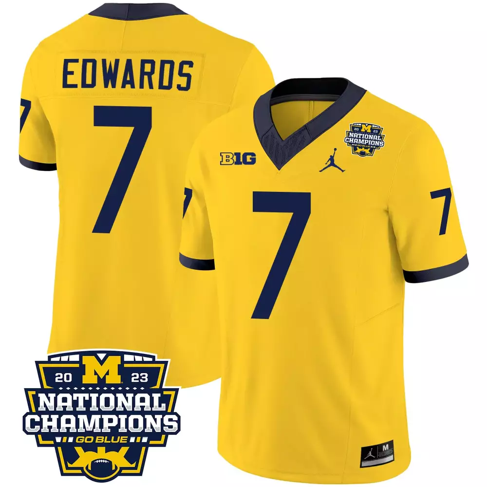 Donovan Edwards 7 Jersey Yellow National Champions Michigan Wolverines Big 2023 Men