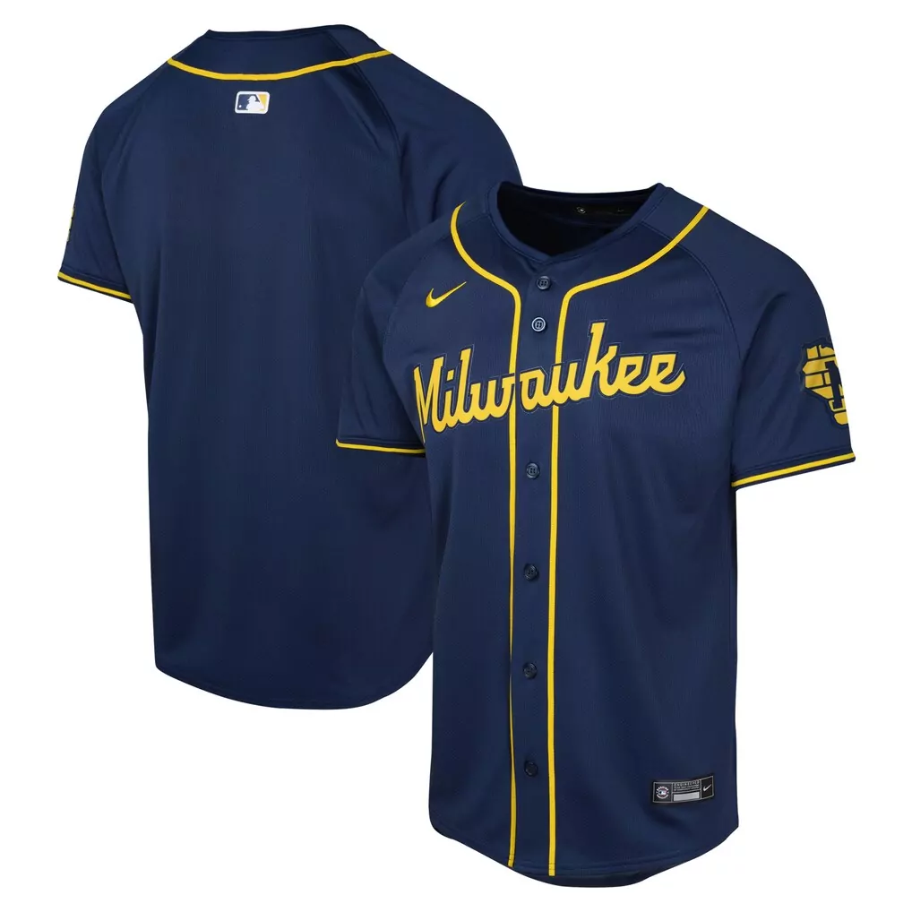 Custom Milwaukee Brewers Jersey Navy Blue City Connect Men Authentic Design Yellow