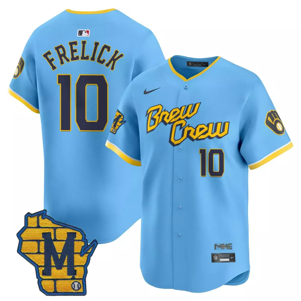 Sal Frelick 10 Milwaukee Brewers Jersey Light Blue City Connect Wisconsin Outline