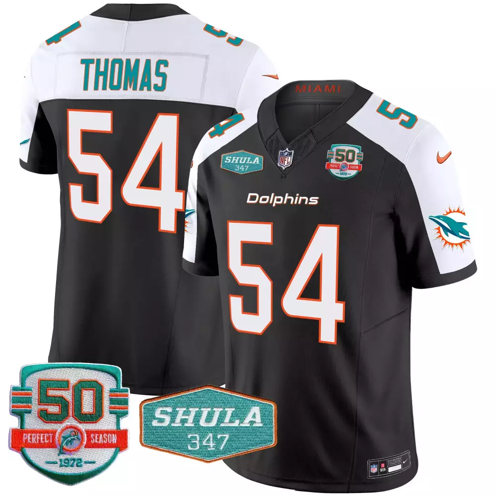 Zach Thomas 54 Miami Dolphins Jersey Black 50th Anniversary Perfect Season 1972 Shula 347