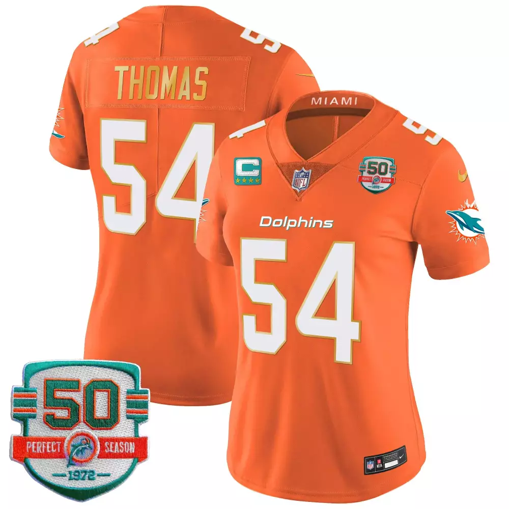Zach Thomas 54 Miami Dolphins Jersey Orange 50th Perfect Season 1972 Men NFL White