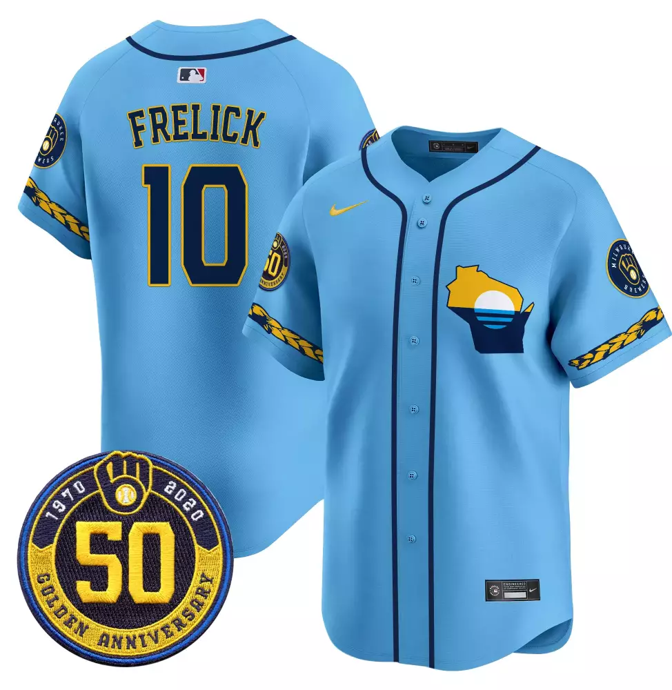 Sal Frelick 10 Milwaukee Brewers Jersey Light Blue Golden Anniversary 1970-2020 50 2020