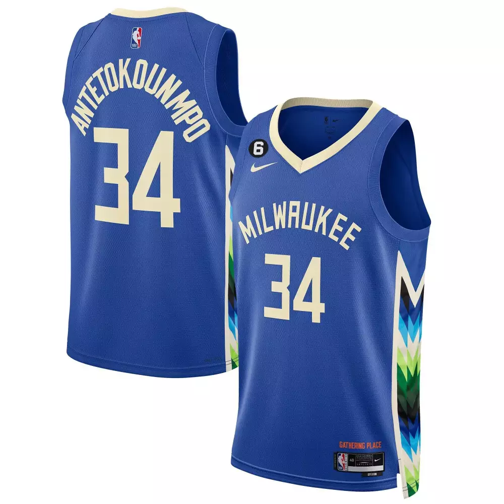 Giannis Antetokounmpo 34 Jersey Blue Gothic Sin City Milwaukee Bucks Men Authentic