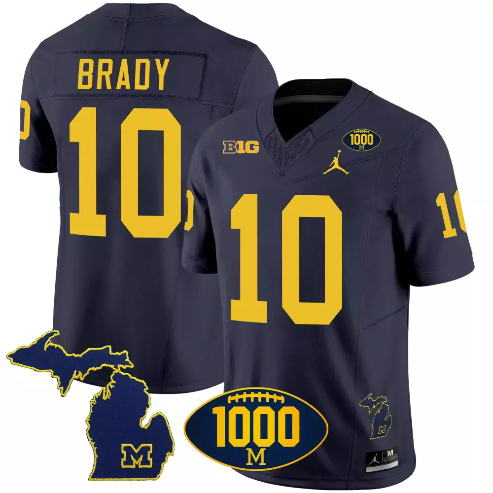 Tom Brady 10 Michigan Wolverines Jersey Navy Blue 1000M Men Authentic Yellow Vapor