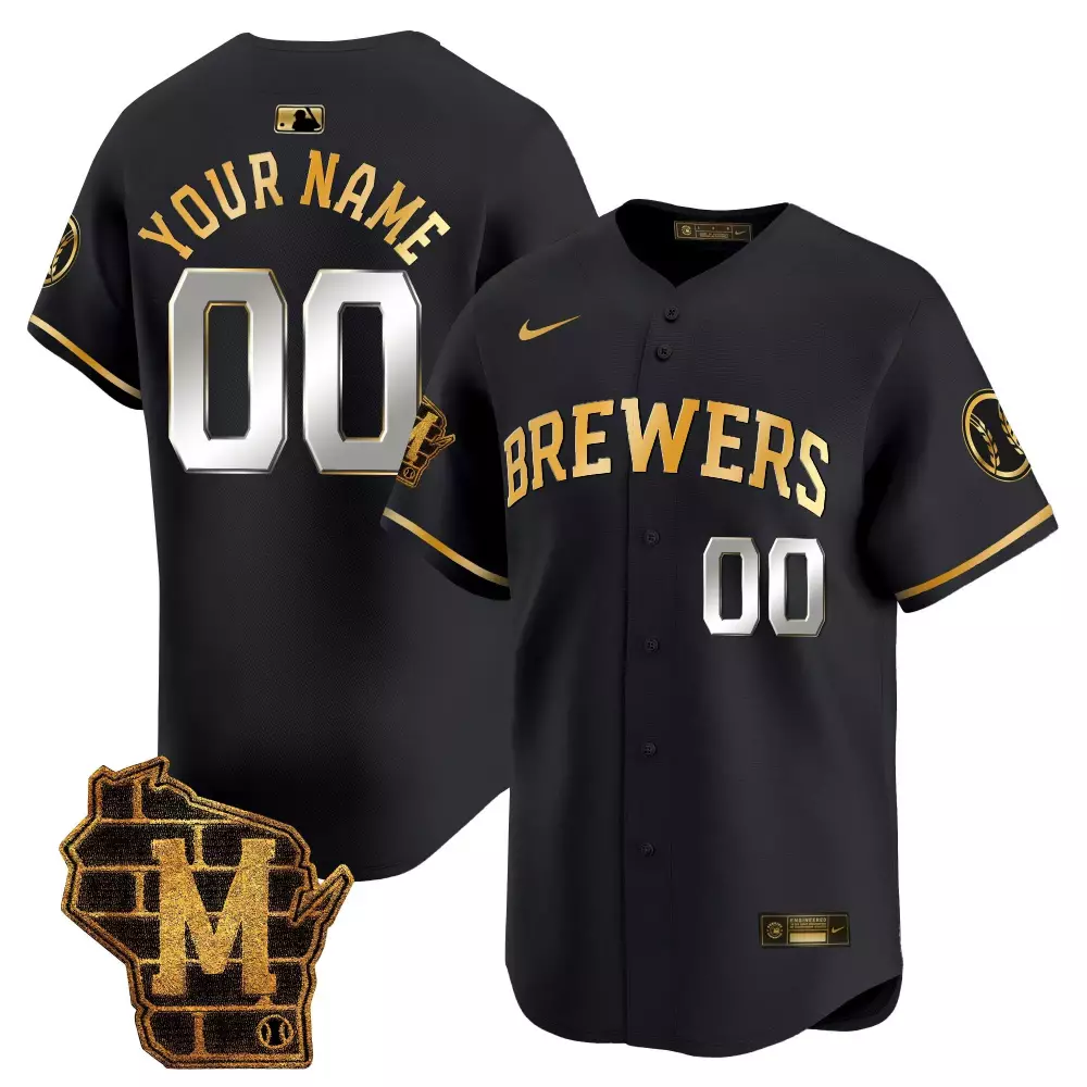 Custom Milwaukee Brewers Jersey Black City Connect Wisconsin State Outline 'm' Men
