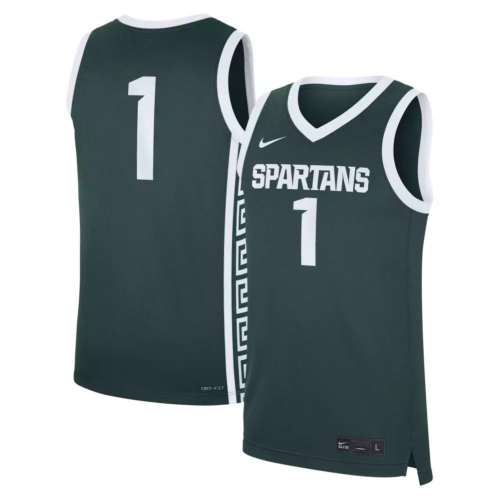 Custom Michigan State Spartans 1 Jersey Green Men White All Stitched Vapor