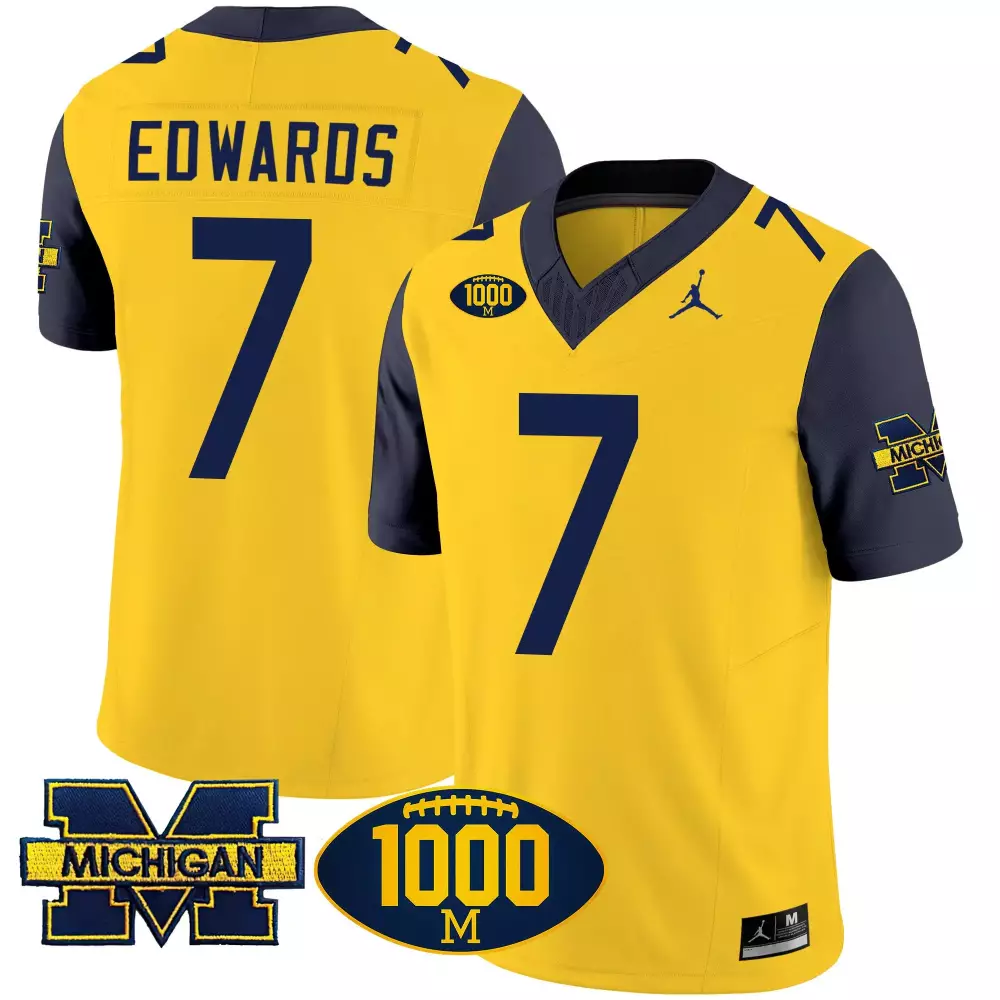 Donovan Edwards 7 Jersey Yellow Jumpman Michigan Wolverines 1000 Football Men Navy Blue