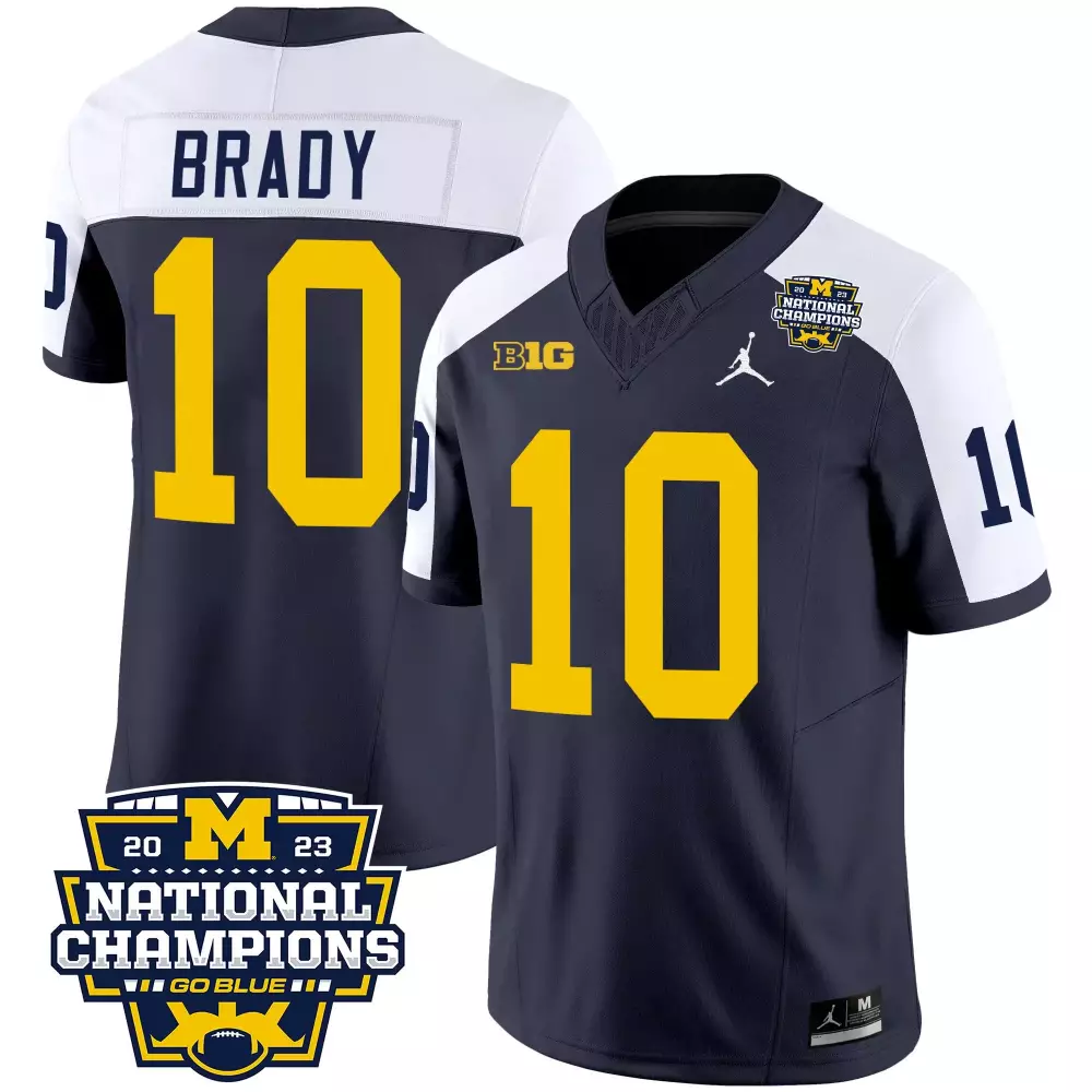 Tom Brady 10 Michigan Wolverines Jersey Navy Blue National Champions 2023 Men Authentic
