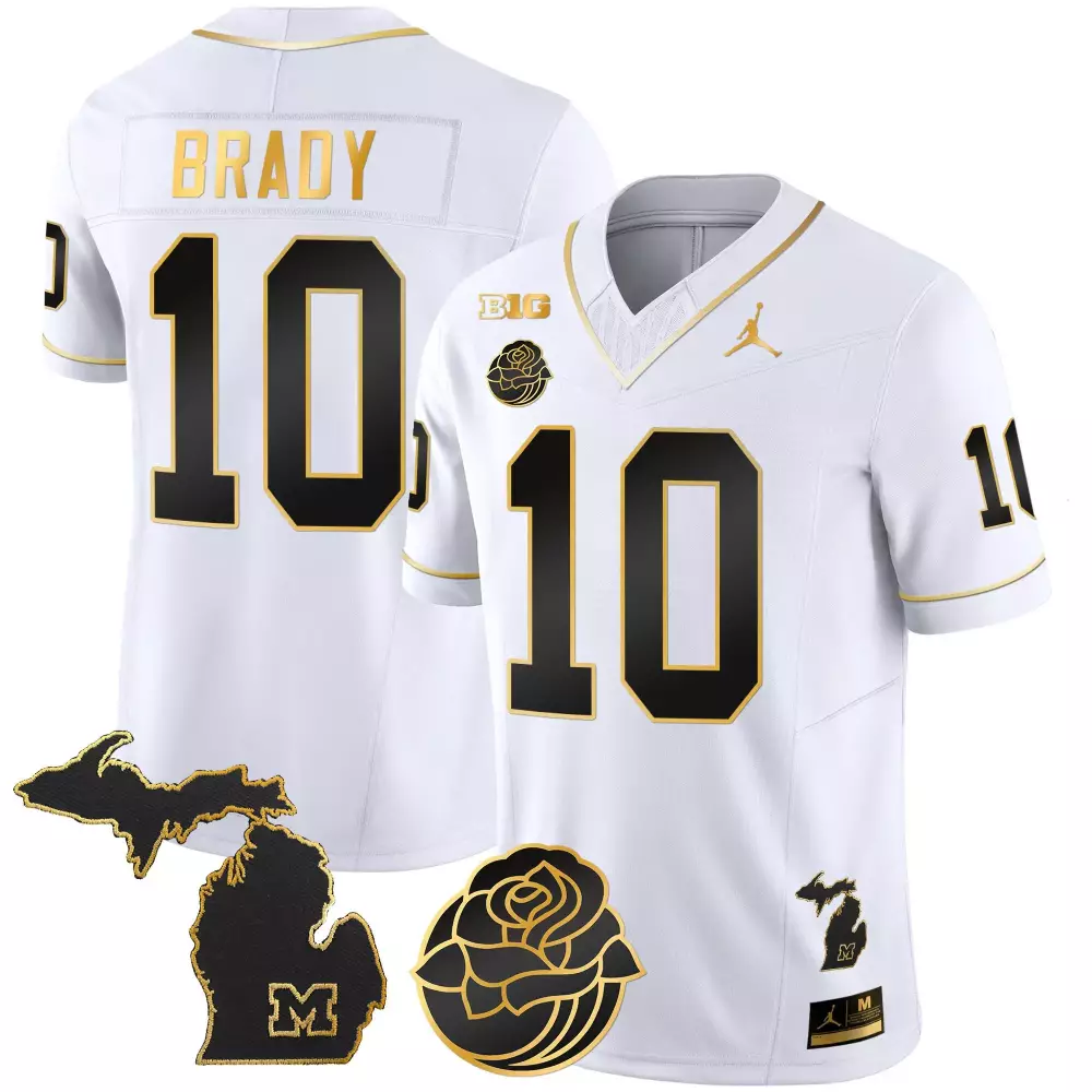 Tom Brady 10 Michigan Wolverines Jersey White Rose Bowl Big Ten Men Authentic Alternate