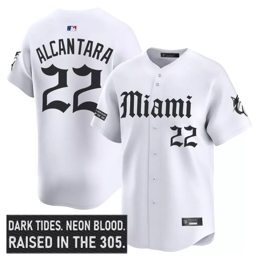 Sandy Alcantara 22 Miami Marlins Jersey White Men Black Vapor Limited Stitched Embroidered