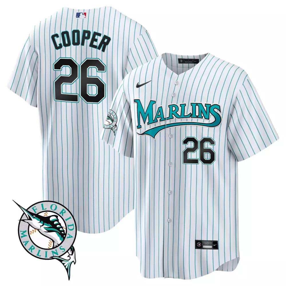 Garrett Cooper 26 Marlins Jersey White Florida Men Teal Throwback Cool Base All Stitched
