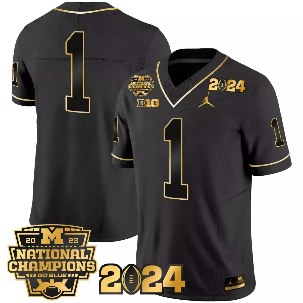 J.j. Mccarthy 1 Jersey Black 2024 National Championship Michigan Wolverines 2023 Cfp Champions Big Ten