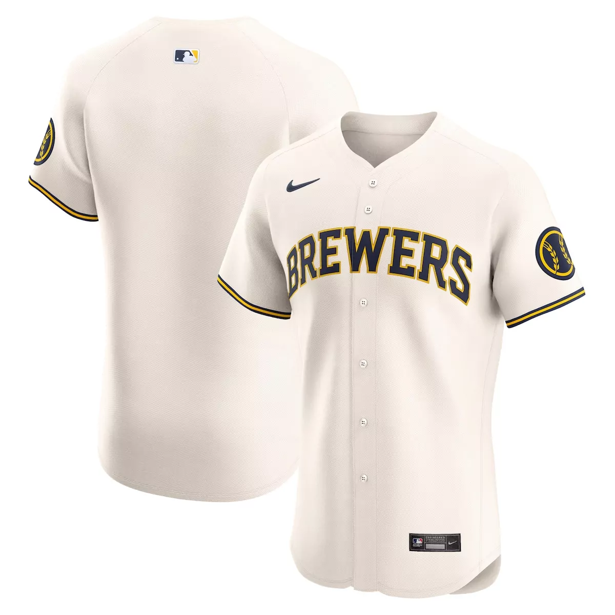 Custom Milwaukee Brewers Jersey Cream Men Authentic Alternate Navy Yellow Home Elite