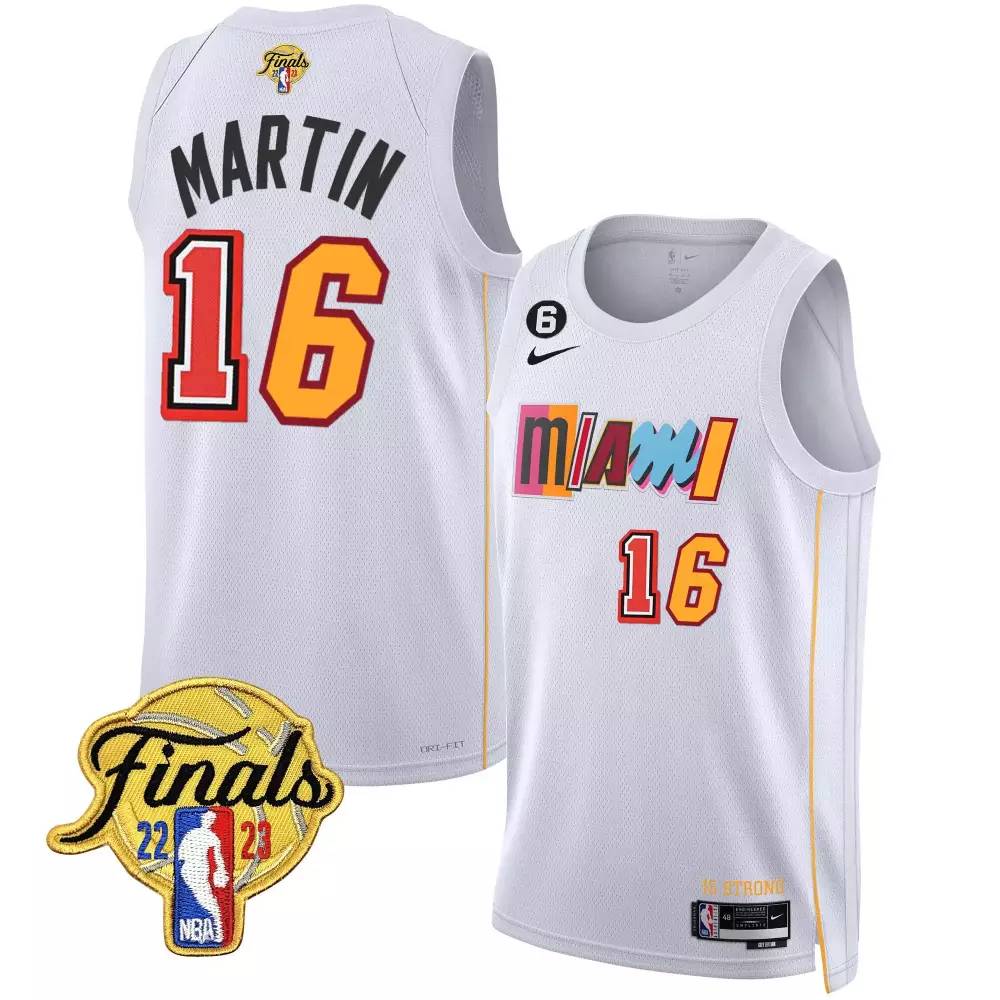 Caleb Martin 16 Miami Heat Jersey White City Edition Finals 2022-2023 Men Split Design