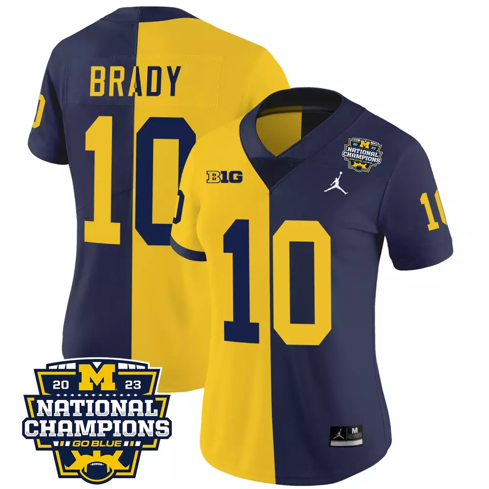 Tom Brady 10 Michigan Wolverines Jersey Navy Blue 2023 National Champions Men Authentic