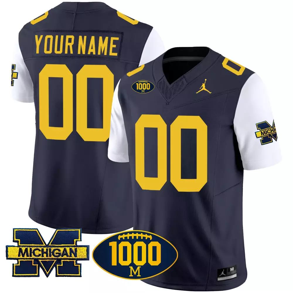 Custom Michigan Jersey Navy 1000 M Wolverines Yellow White Vapor All Stitched