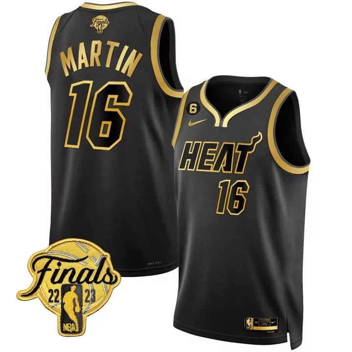 Martin 16 Heat Jersey Black NBA Finals 2023 Men Gold All Stitched Vapor