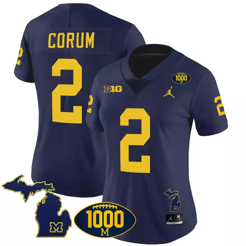 Blake Corum 2 Michigan Wolverines Jersey Navy Blue 1000 M Big Men Yellow Vapor v3