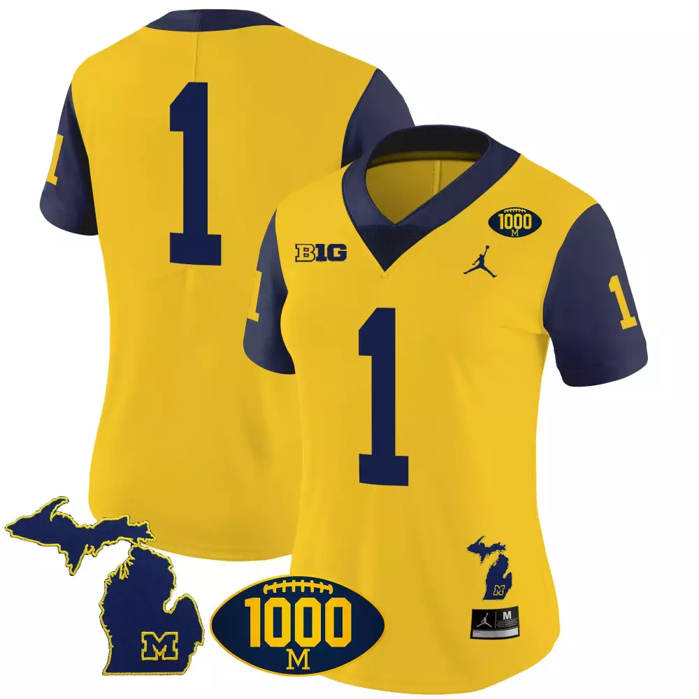 Sleeves Wins 1 Jersey Yellow 1000 M Michigan Wolverines Big 2023 Women Navy Vapor