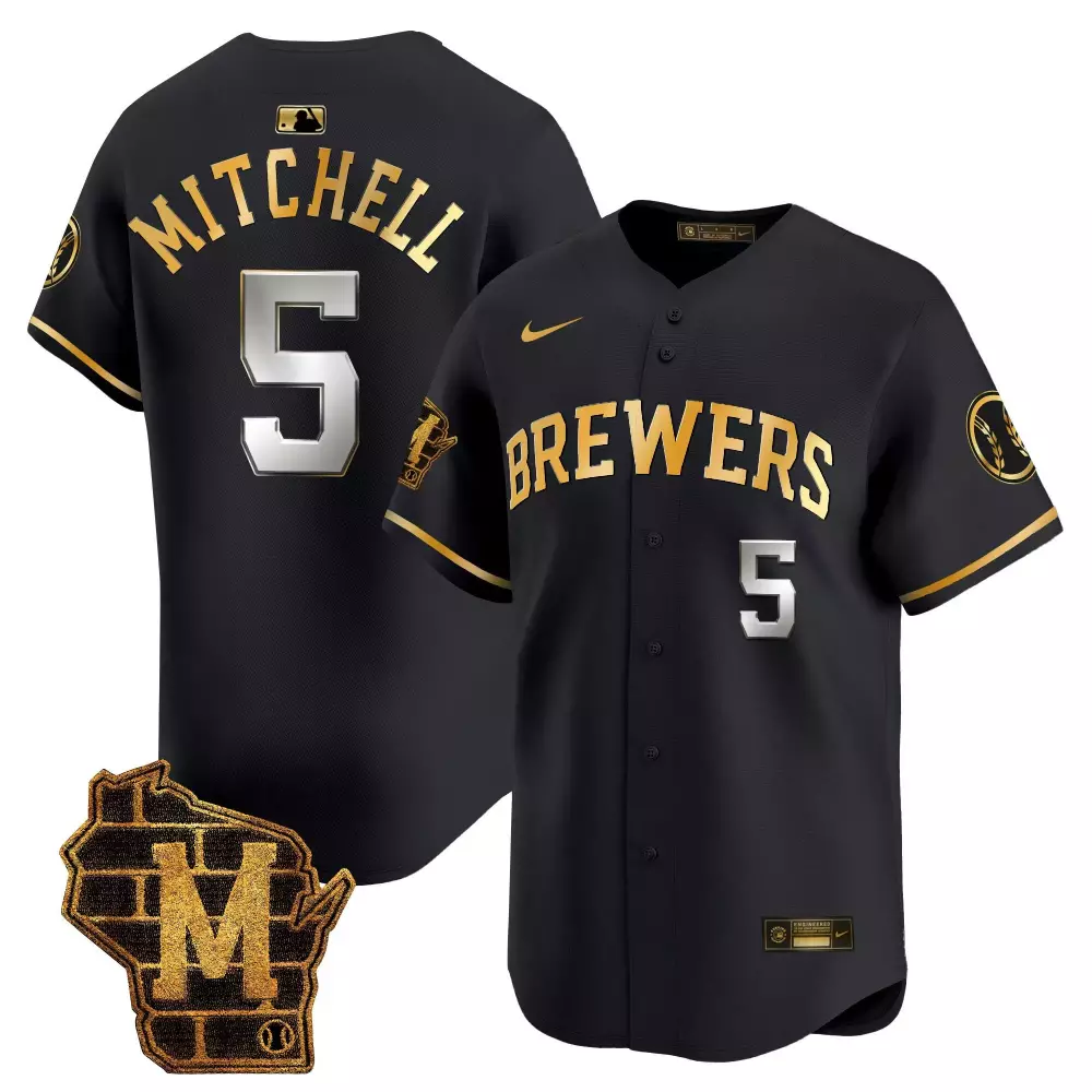 Garrett Mitchell 5 Jersey Black Milwaukee Brewers Wisconsin Outline Men Authentic