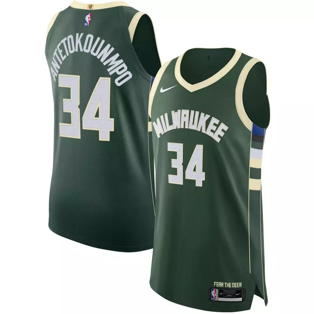 Giannis Antetokounmpo 34 Jersey Green Fear The Deer Milwaukee Bucks Men Authentic
