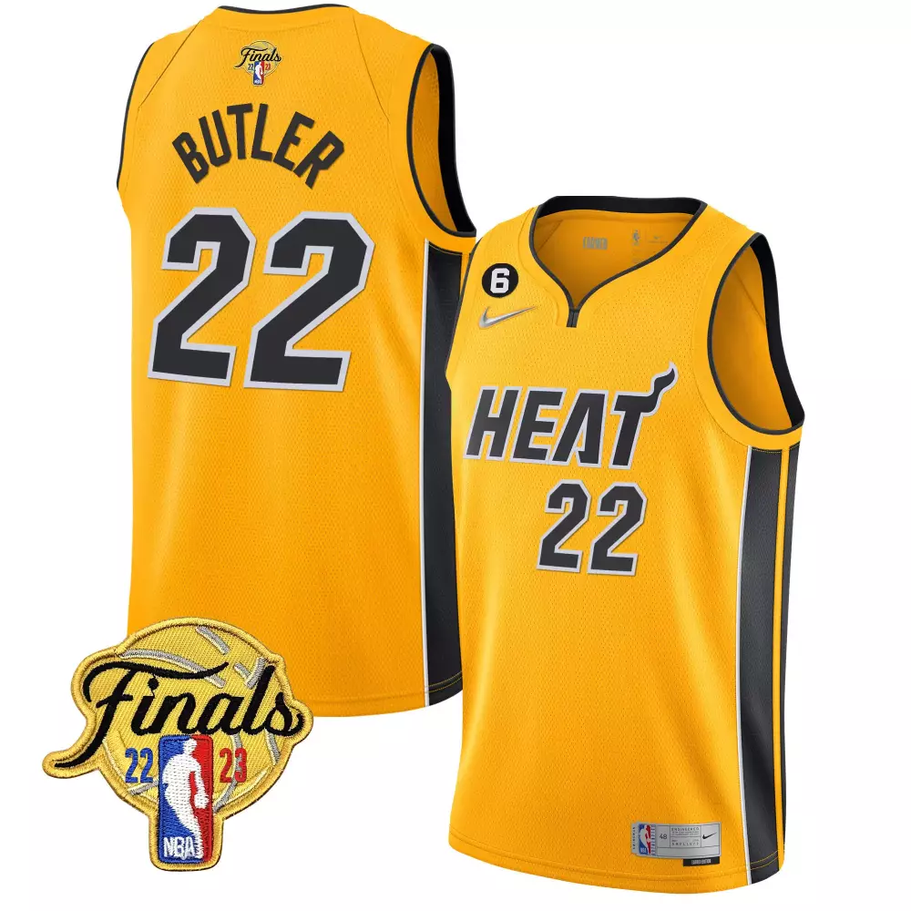 Jimmy Butler 22 Miami Heat Jersey Yellow NBA Finals 2022-2023 Men Black Collection