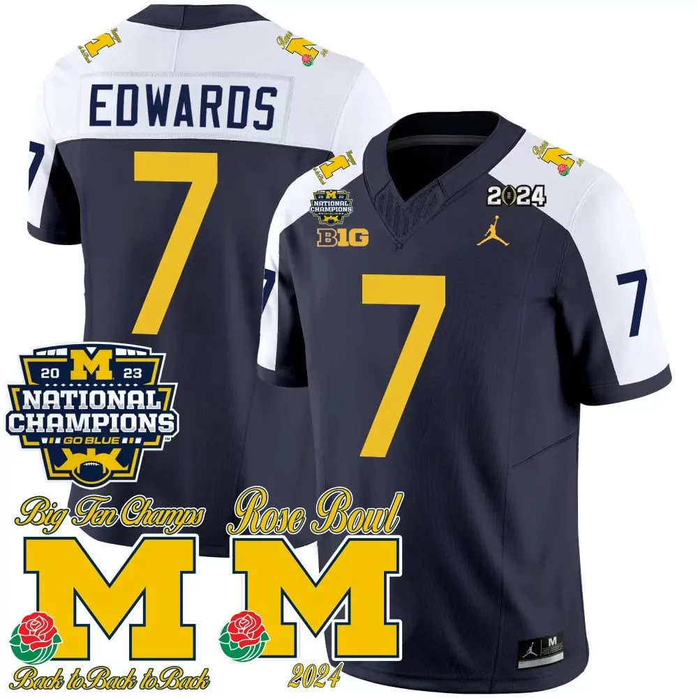 Donovan Edwards 7 Jersey Navy National Championship Michigan Wolverines 2023 Champions Big Ten