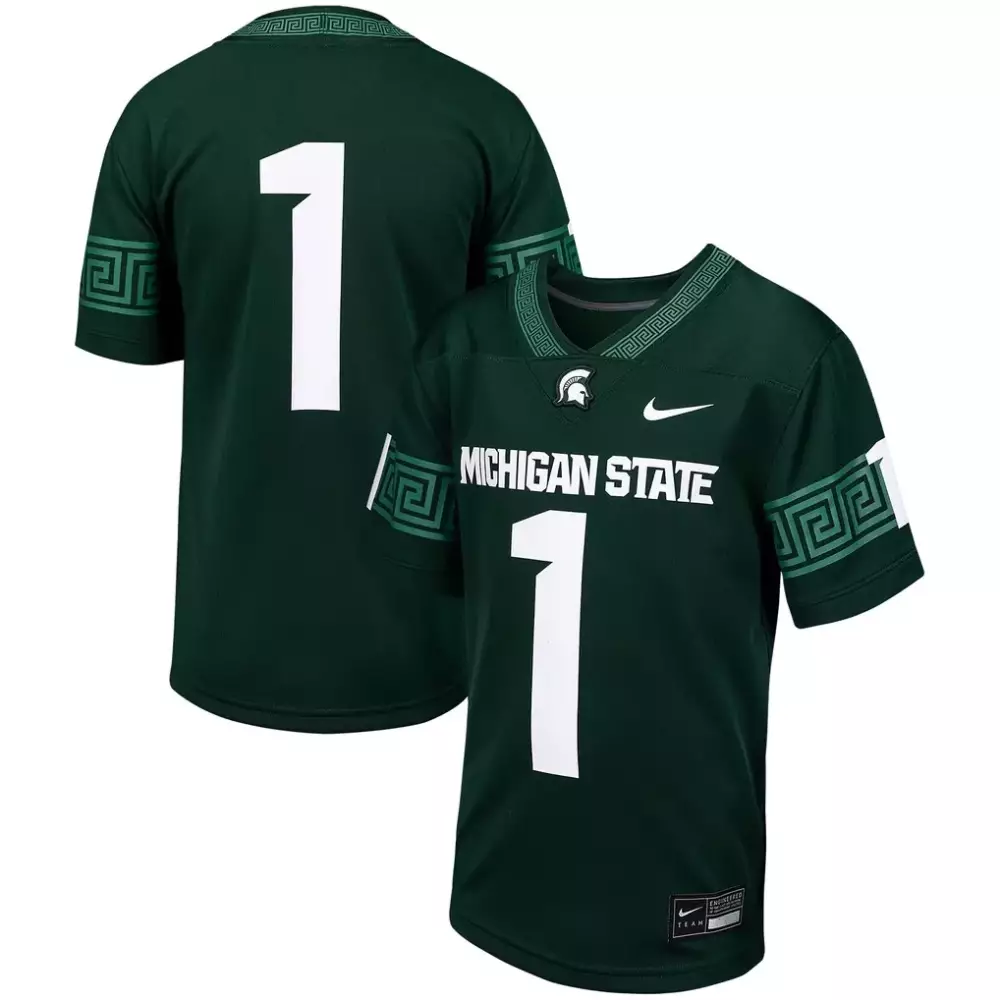 Custom Michigan State 1 Jersey Green Spartans Youth White Game