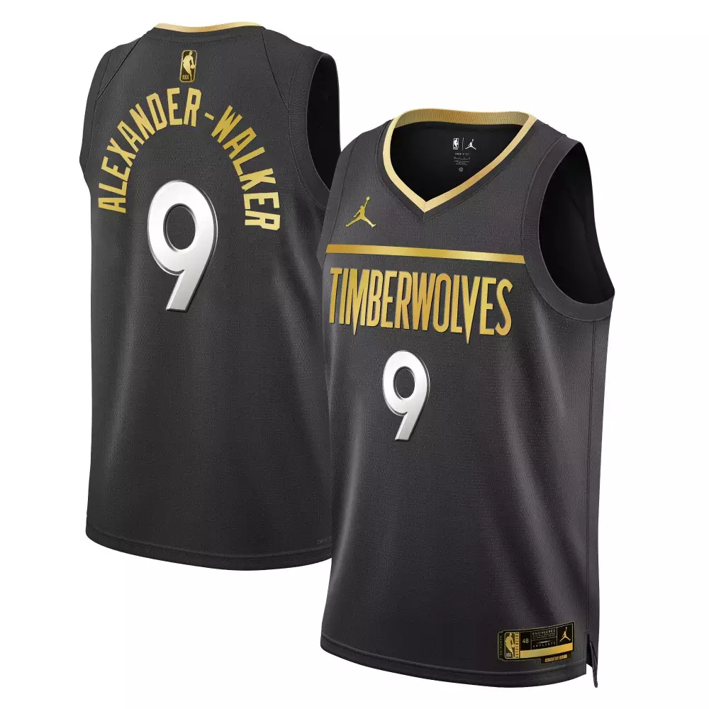 Alexander Walker 9 Jersey Black Minnesota Timberwolves Men Authentic Gold Stitched