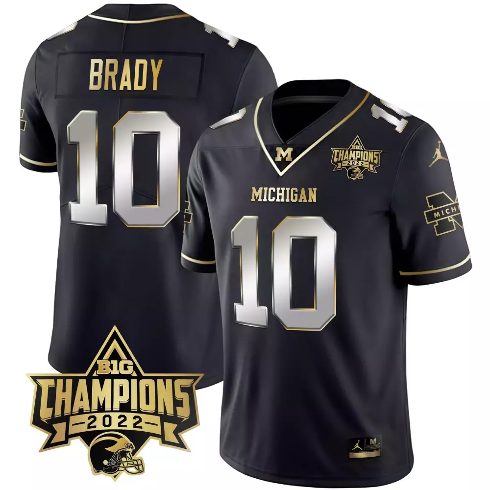 Tom Brady 10 Michigan Wolverines Jersey Black Big Champions 2022 Men Authentic Gold