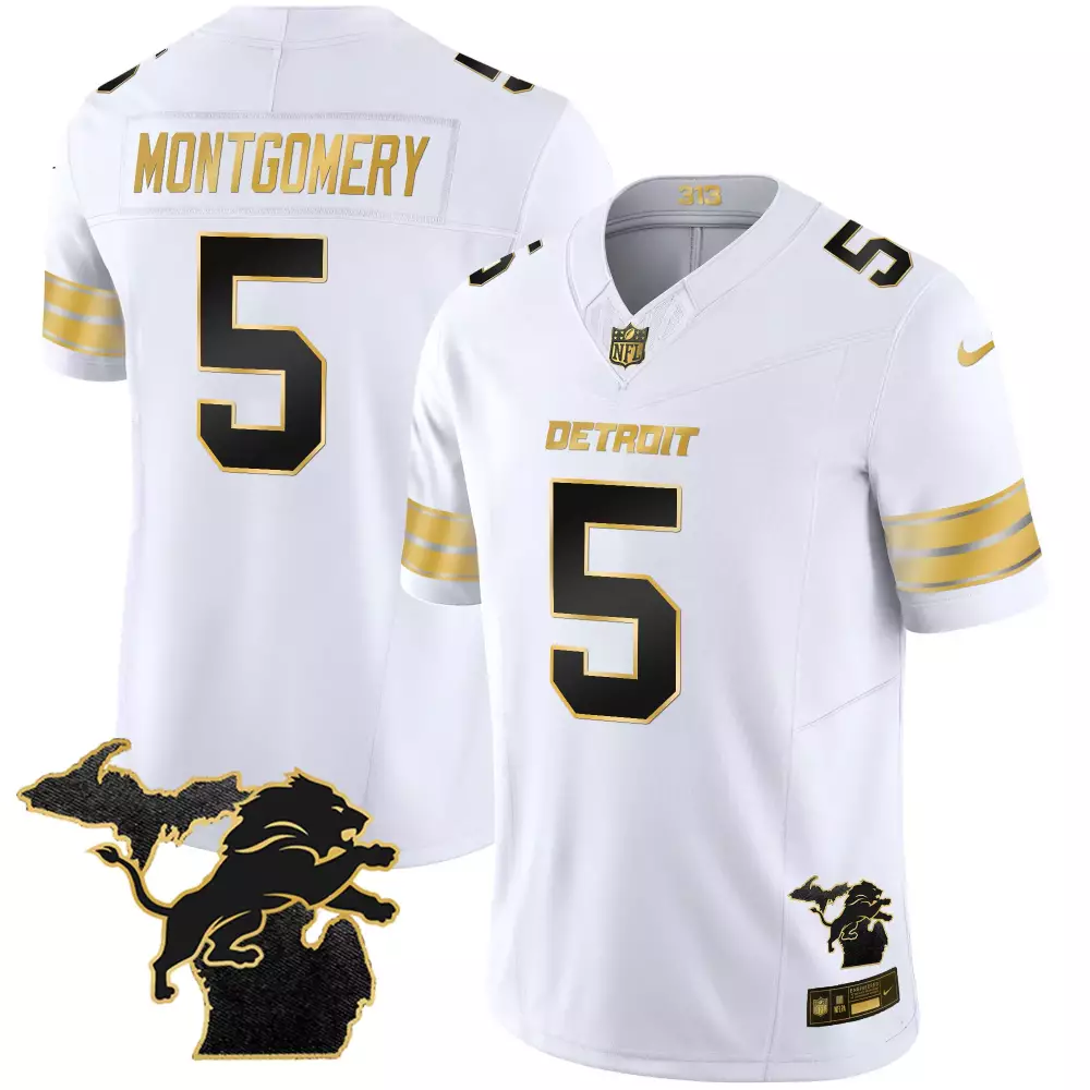 David Montgomery 5 Detroit Lions Jersey White Men Alternate Black Gold Vapor All