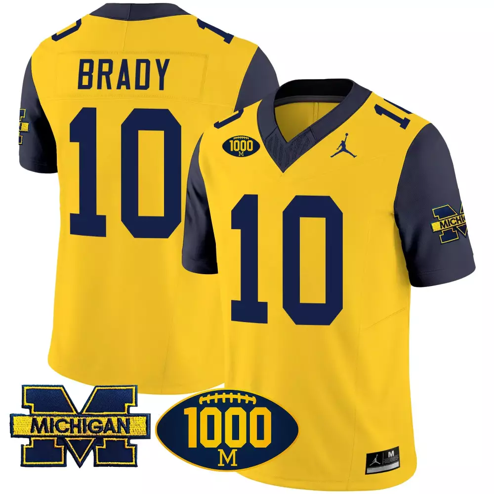 Tom Brady 10 Michigan Wolverines Jersey Yellow 1000M Men Authentic Navy Blue Vapor