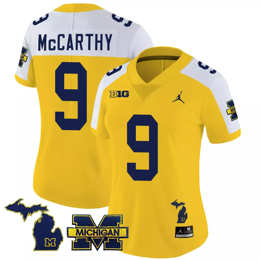 Jj Mccarthy 9 Michigan Wolverines Jersey Yellow Big Men White Navy Blue Alternate