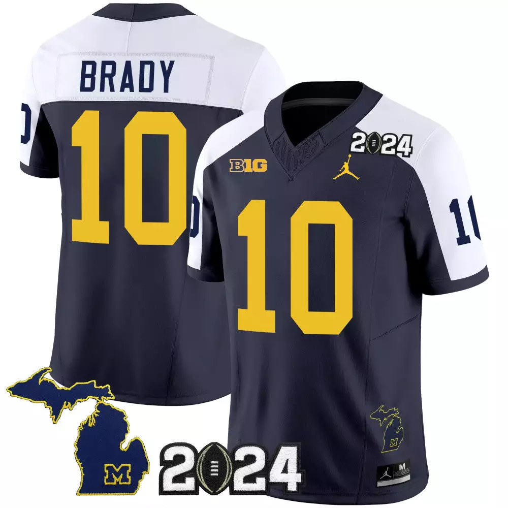 Tom Brady 10 Michigan Wolverines Jersey Navy Blue Gothic Sin City 2024 Football Championship