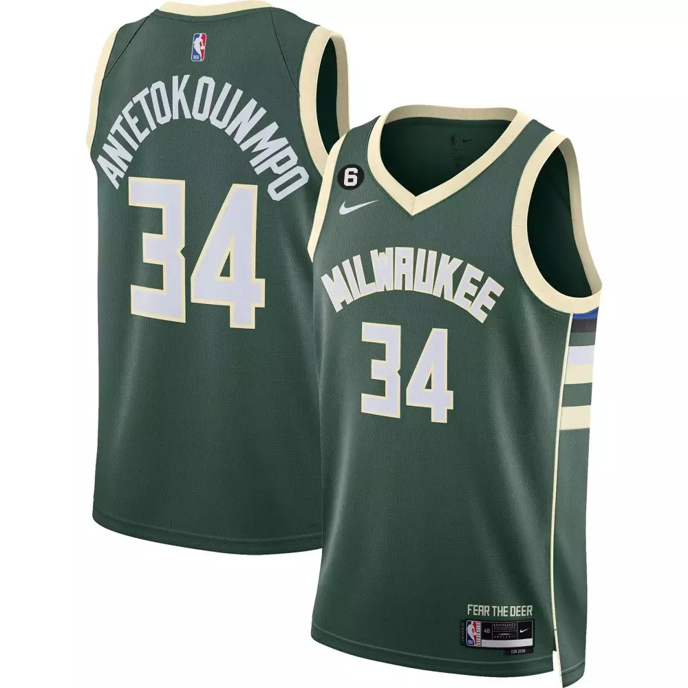 Giannis Antetokounmpo 34 Jersey Green Milwaukee Bucks Men Stitched Cream White Blue