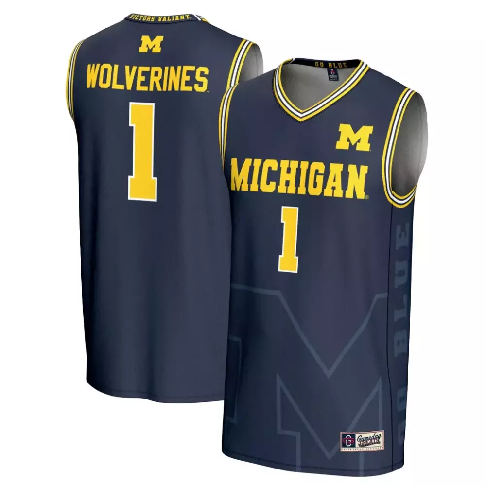 Michigan 1 Jersey Navy Men Yellow Gameday Unisex Icon Fashion