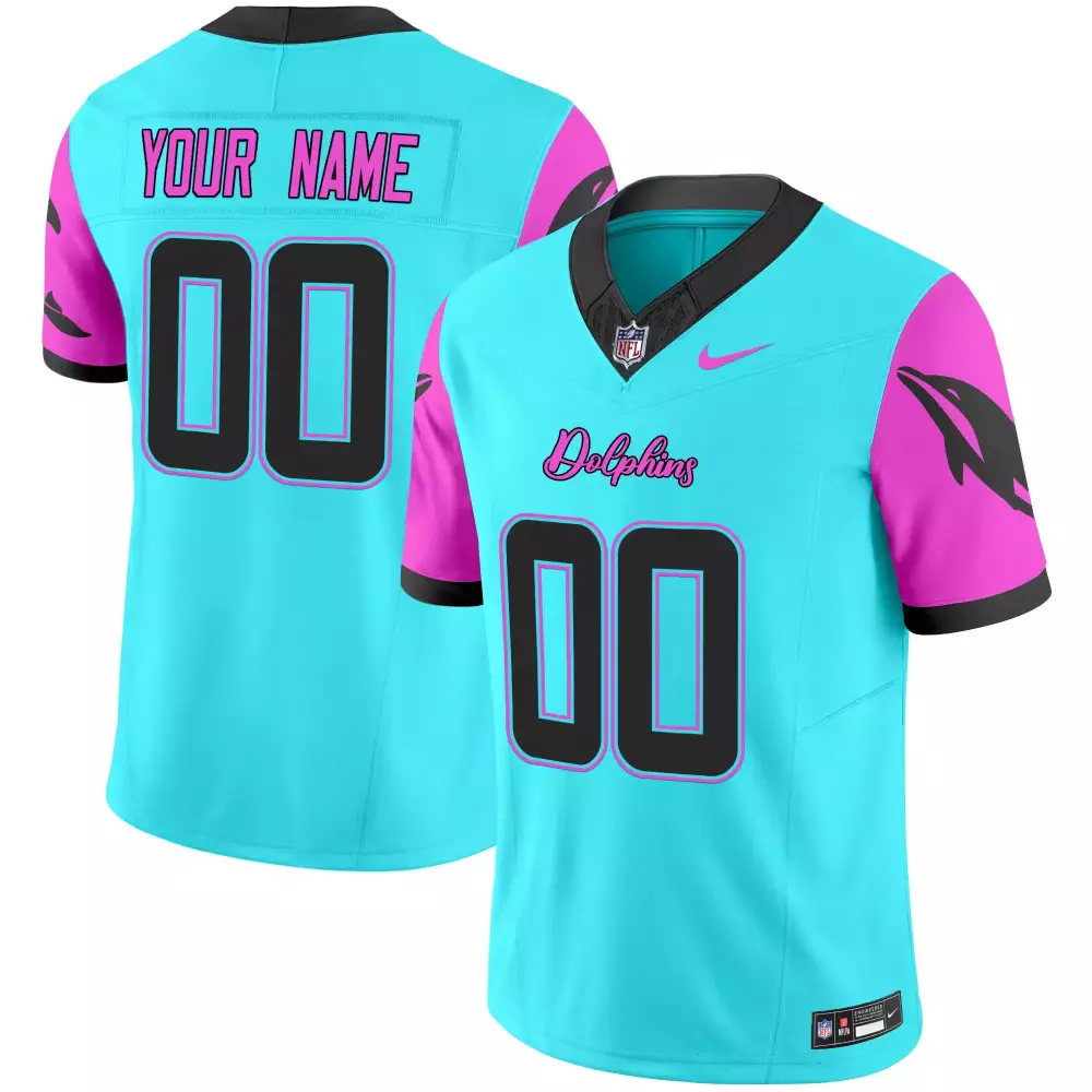 Custom Dolphins Jersey Cyan Split Design Hot Pink Black Vapor Limited All Stitched