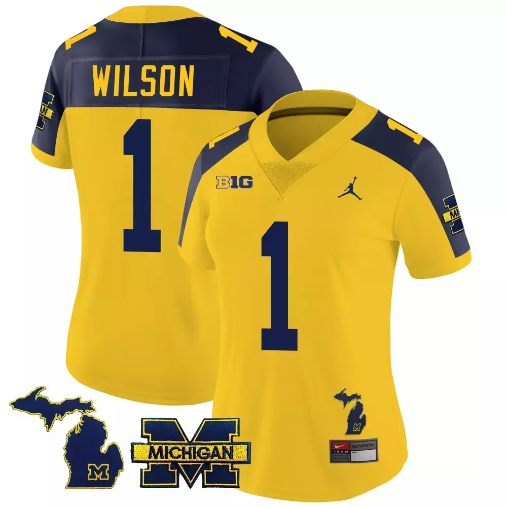 Roman Wilson 1 Jersey Yellow Gothic Sin City Michigan Wolverines Men Authentic Navy Blue