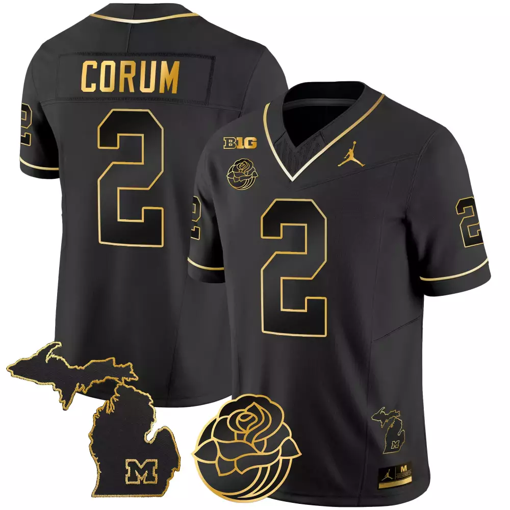 Blake Corum 2 Michigan Wolverines Jersey Black Rose Bowl Big 2023 Men Gold Vapor