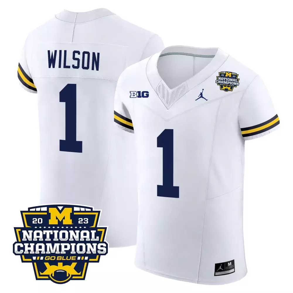 Roman Wilson 1 Jersey White 2023 National Champions Michigan Wolverines Men Authentic