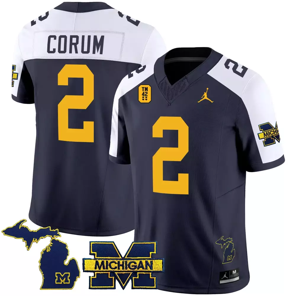 Blake Corum 2 Michigan Wolverines Jersey Navy Blue Tm 42 Men Yellow White Alternate