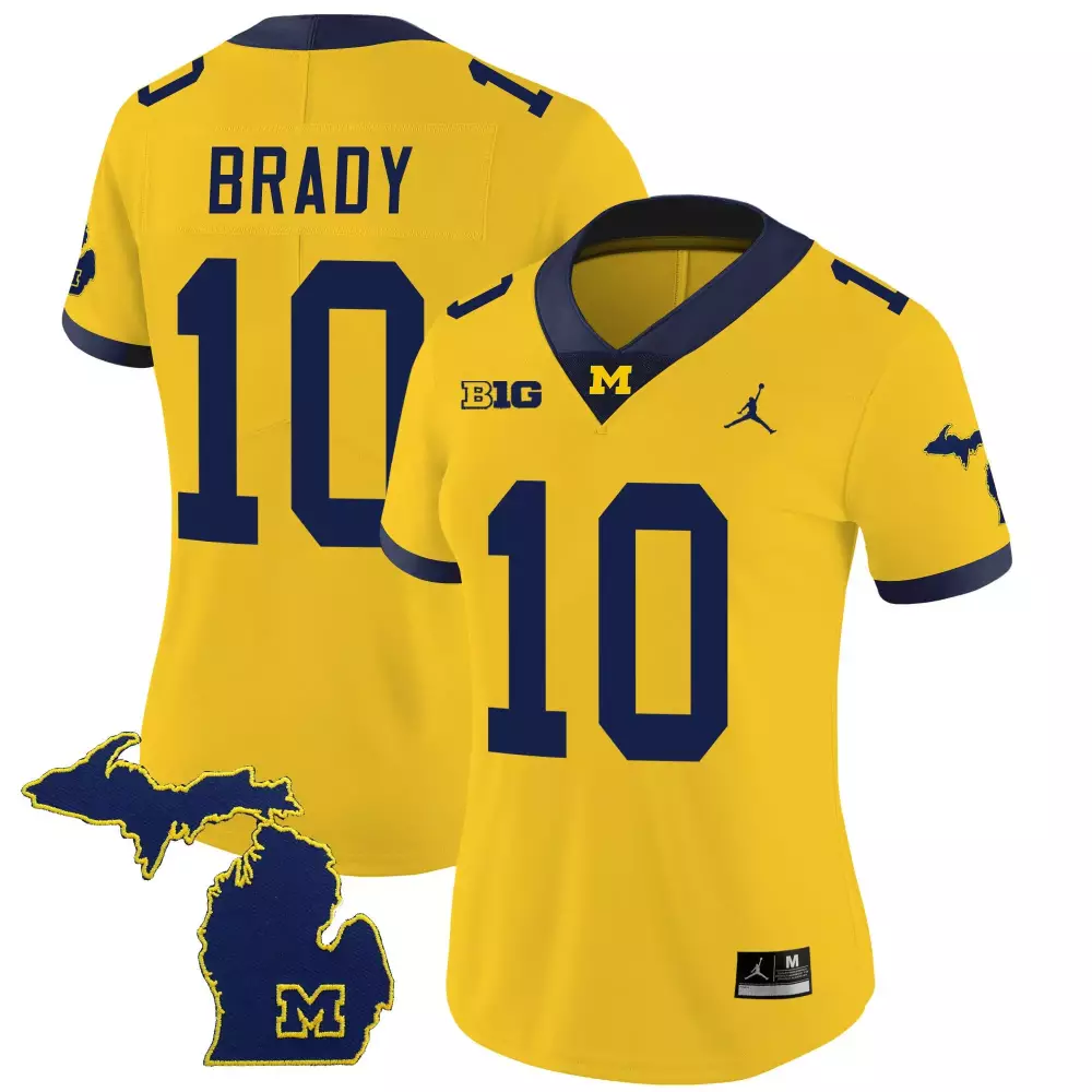 Tom Brady 10 Michigan Wolverines Jersey Yellow Women Stitched Navy v2 All