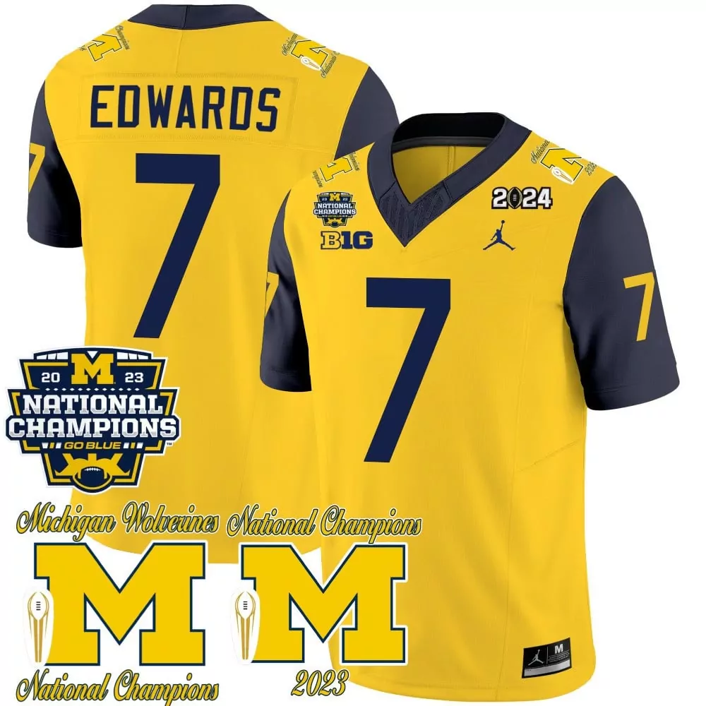 Donovan Edwards 7 Jersey Yellow National Champions Michigan Wolverines 2023 Big Ten