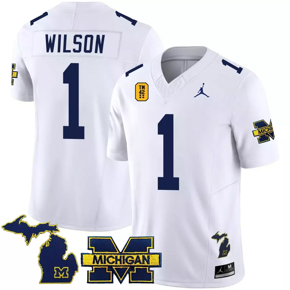 Roman Wilson 1 Jersey White Jordan X Michigan Wolverines Outline Tm 42 05 Men Authentic