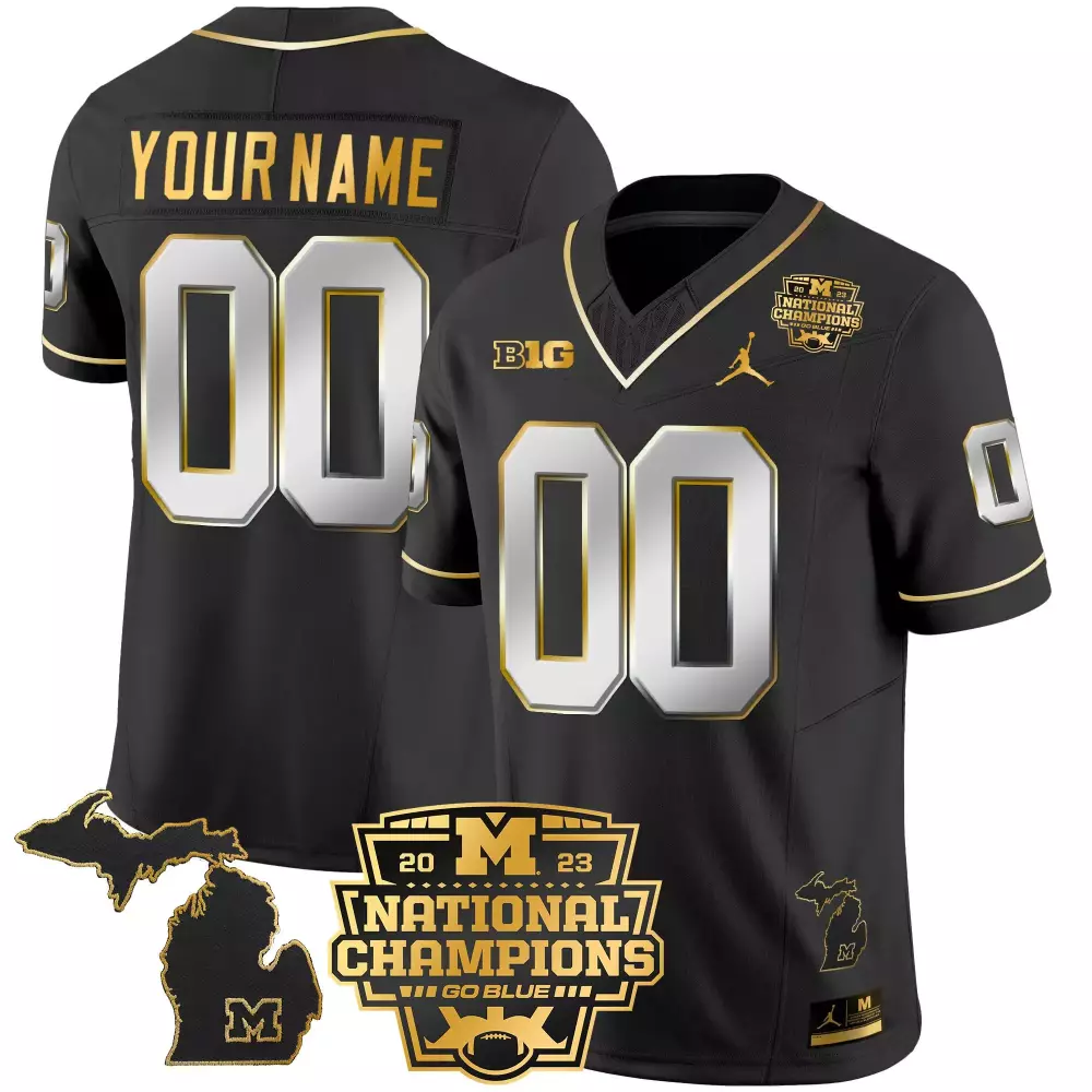 Custom Michigan Wolverines Jersey Black 2023 National Champions Men Gold Silver Limited