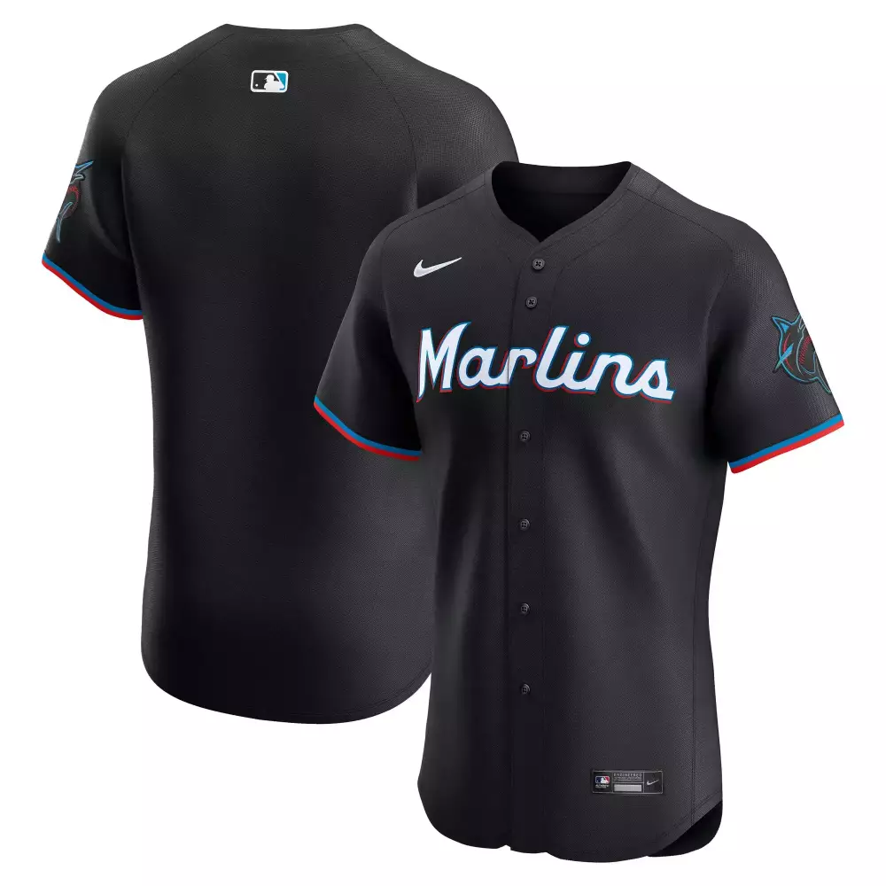 Custom Miami Marlins Jersey Black Men Teal Blue Red All Stitched Vapor