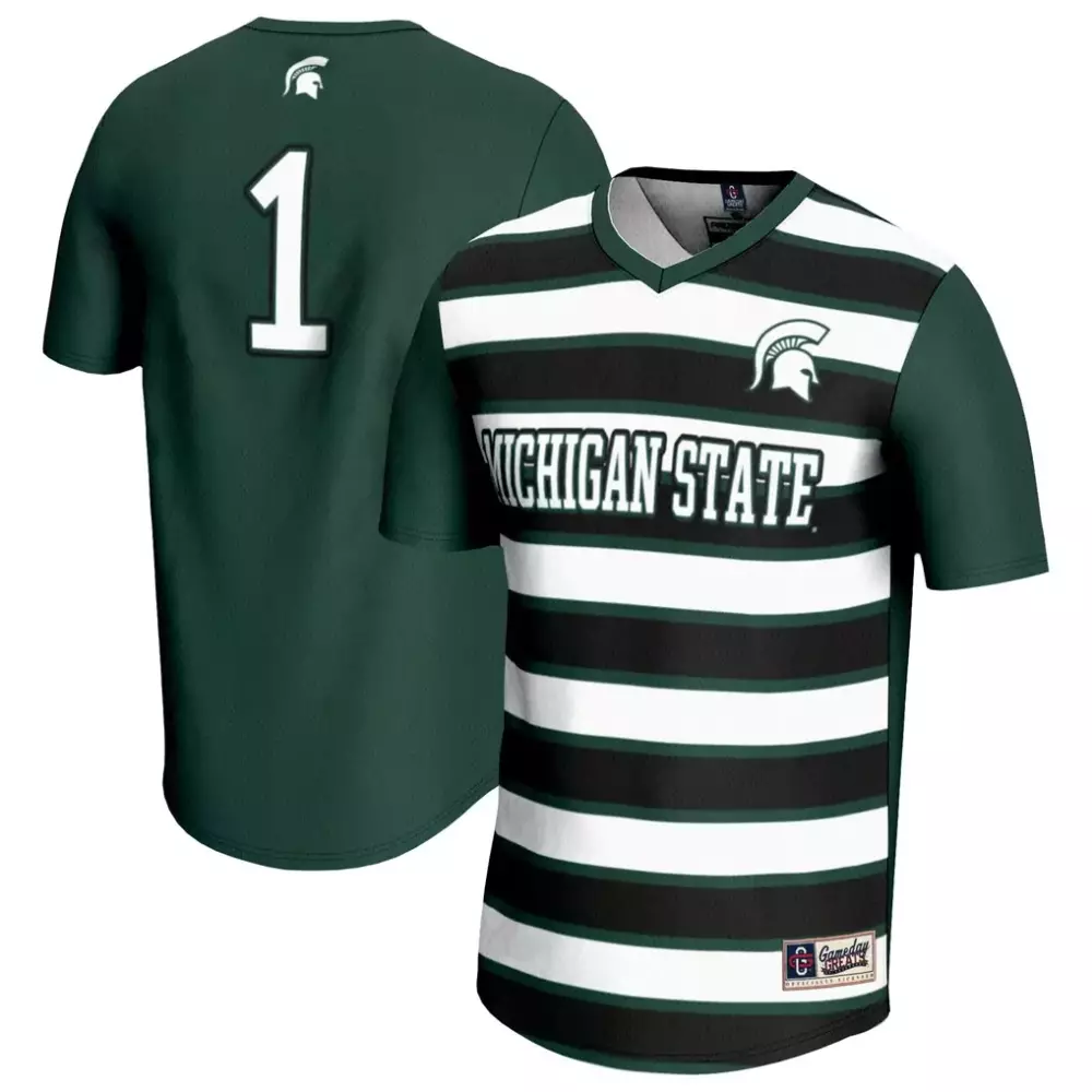 Custom Michigan State 1 Jersey Green Split Design White Black Gameday Unisex Fashion