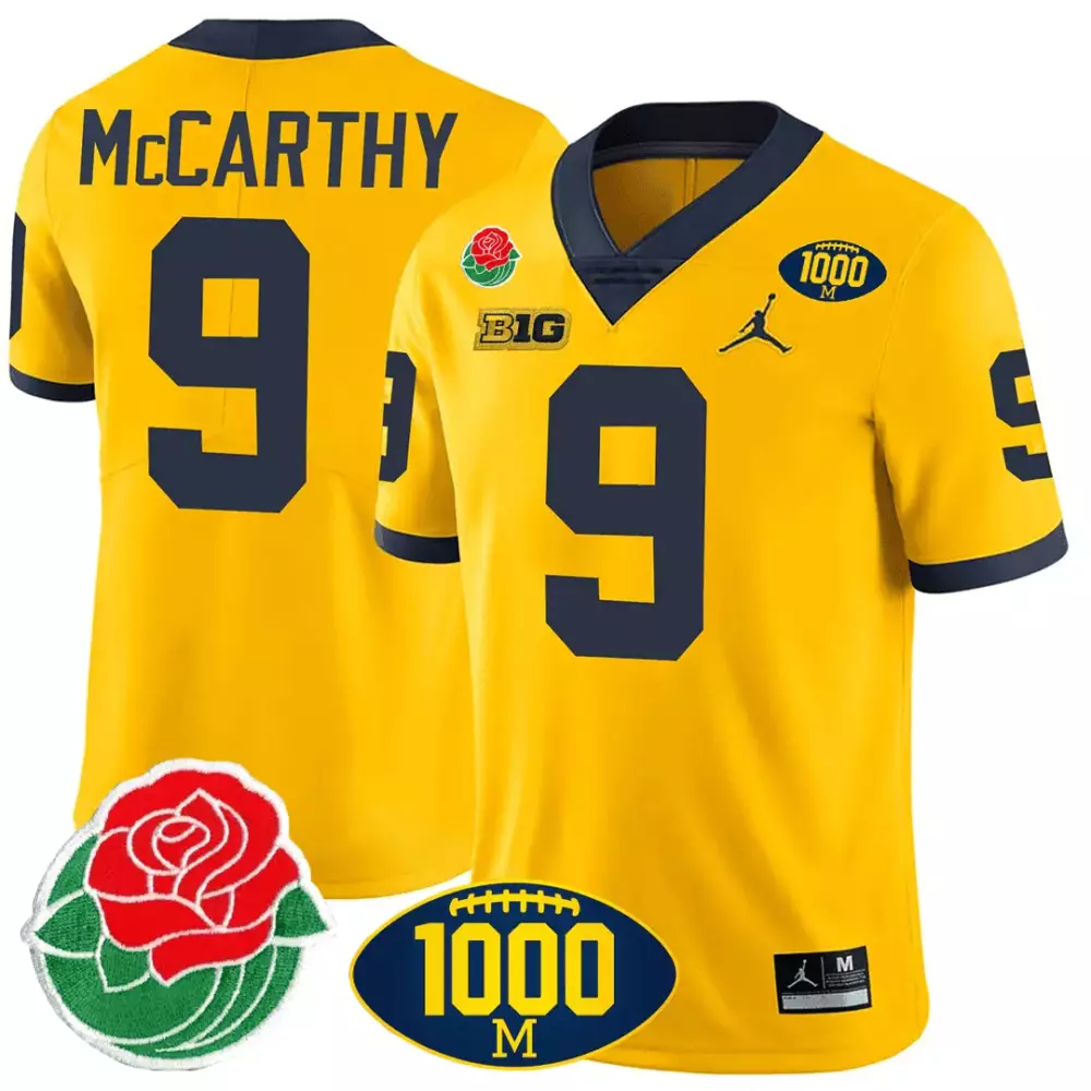 Jj Mccarthy 9 Michigan Wolverines Jersey Yellow 1000M Rose Bowl Big Ten 2023 Men
