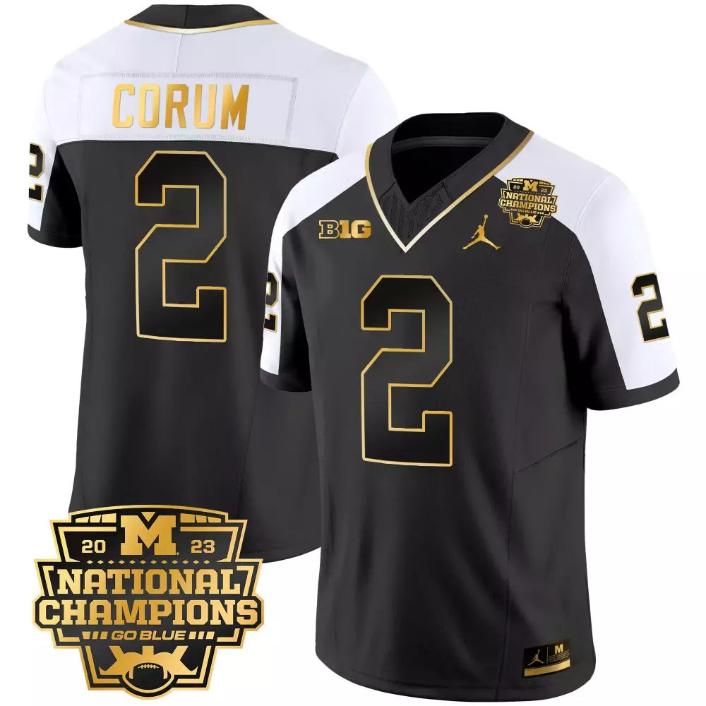 Blake Corum 2 Michigan Wolverines Jersey Black 2023 National Champions Big Ten Men