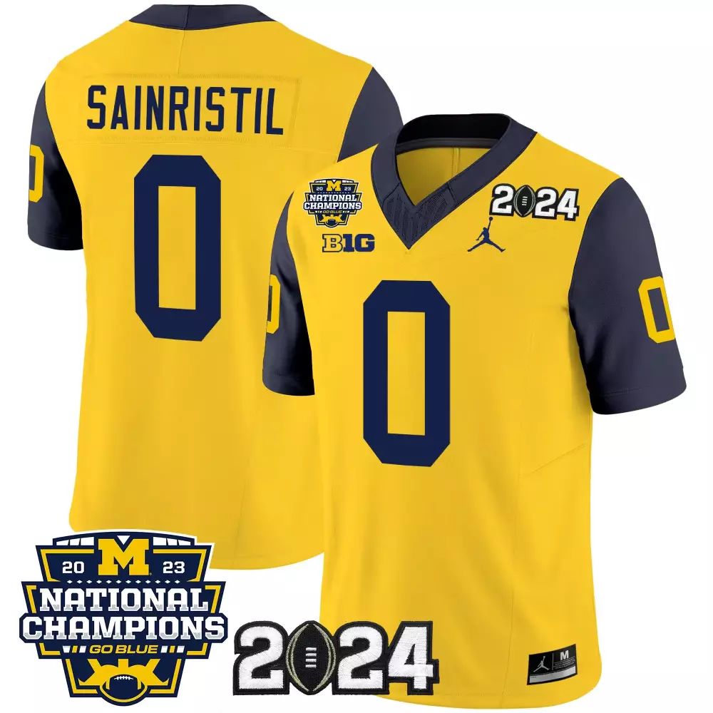 Mike Sainristil Jersey Yellow National Champions Michigan Wolverines 2023 2024 Men